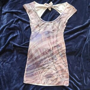 Pink and Cream Sleeveless Dress with Butterfly Design